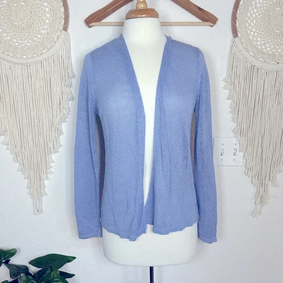 Premise Sweaters Premise Blue Linen Blend Knit Open Front